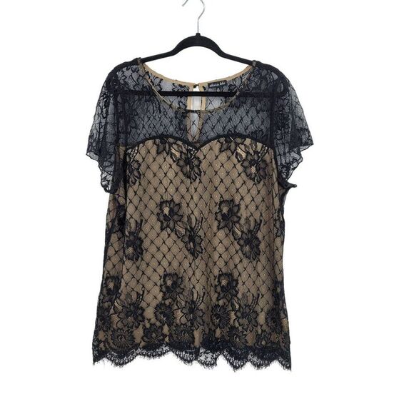 Blouse Womens Plus Sz 2X Black Lace Overlay Illusion Sweetheart Top Night Out - Picture 1 of 9